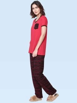 Shyaway Red Black Stripe Print Nightwear Pyjama Set -Shyaway shypj001 redblack 2