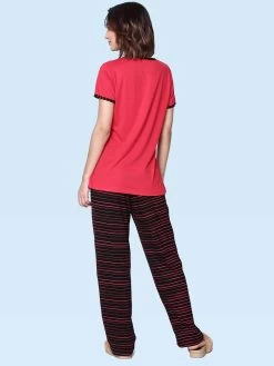 Shyaway Red Black Stripe Print Nightwear Pyjama Set -Shyaway shypj001 redblack 3