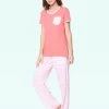 Shyaway Coral Stripe Print Nightwear Pyjama Set -Shyaway shypj010 coral