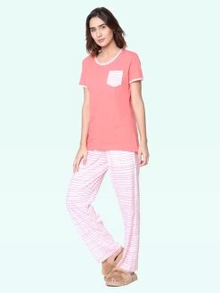 Shyaway Coral Stripe Print Nightwear Pyjama Set