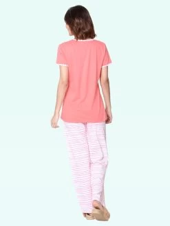 Shyaway Coral Stripe Print Nightwear Pyjama Set -Shyaway shypj010 coral 3