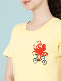 Shyaway Peach Yellow Octupus Print Nightwear Pyjama Set -Shyaway shypj028 peach 4