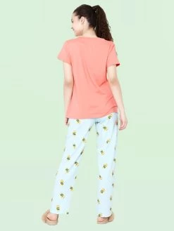 Shyaway Light Blue Jump Print Nightwear Pyjama Set -Shyaway shypj031 lightblue back