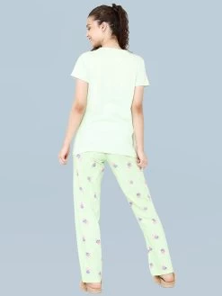 Shyaway Pista Green Piggy Why Print Nightwear Pyjama Set -Shyaway shypj033 pistagreen back