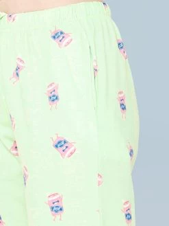 Shyaway Pista Green Piggy Why Print Nightwear Pyjama Set -Shyaway shypj033 pistagreen print