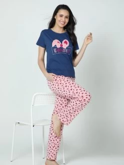 Shyaway Blue Pink Bow Printed Pyjama Set