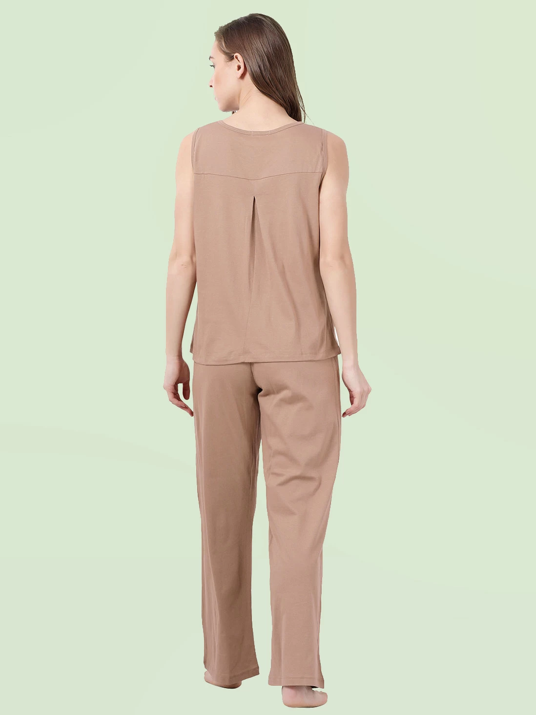 Shyaway Fenugreek Skin Solid Sleeveless Pyjama Set 4 Shyaway Fenugreek Skin Solid Sleeveless Pyjama Set - Image 2