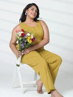 Shyaway Olive Green Solid Sleeveless Pyjama Set