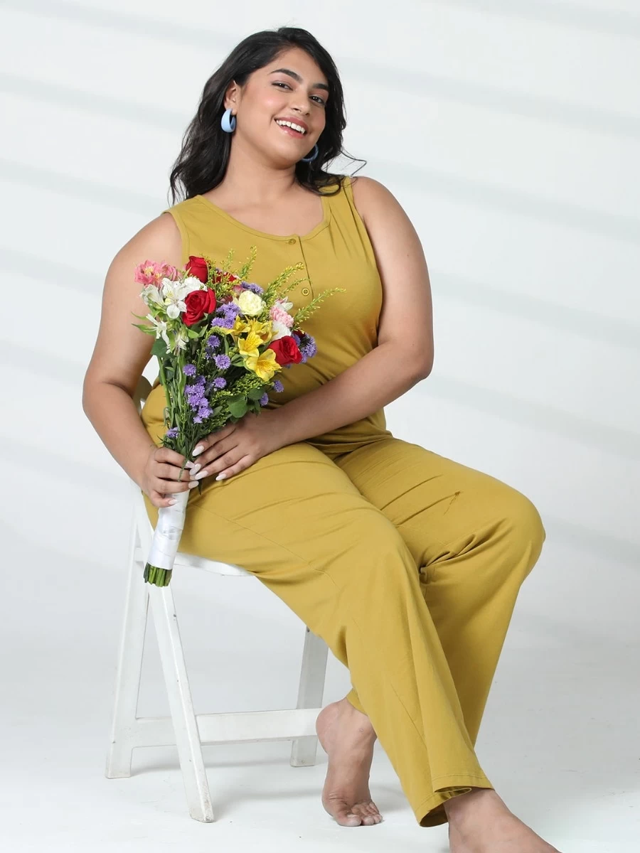 Shyaway Olive Green Solid Sleeveless Pyjama Set 3 Shyaway Olive Green Solid Sleeveless Pyjama Set