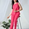 Shyaway Sugar Coral Pink Solid Sleeveless Pyjama Set -Shyaway shypj101 sugarcoral