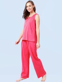 Shyaway Sugar Coral Pink Solid Sleeveless Pyjama Set -Shyaway shypj101 sugarcoral 2