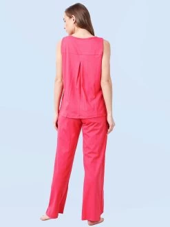 Shyaway Sugar Coral Pink Solid Sleeveless Pyjama Set -Shyaway shypj101 sugarcoral 3