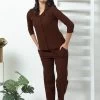 Shyaway Chocolate Brown Lapel Neck Full Sleeve Pyjama Set -Shyaway shypj102 chocolatefonda