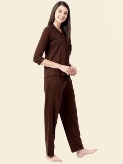 Shyaway Chocolate Brown Lapel Neck Full Sleeve Pyjama Set 11 Shyaway Chocolate Brown Lapel Neck Full Sleeve Pyjama Set -Shyaway shypj102 chocolatefonda 2