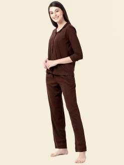 Shyaway Chocolate Brown Lapel Neck Full Sleeve Pyjama Set 12 Shyaway Chocolate Brown Lapel Neck Full Sleeve Pyjama Set -Shyaway shypj102 chocolatefonda 3
