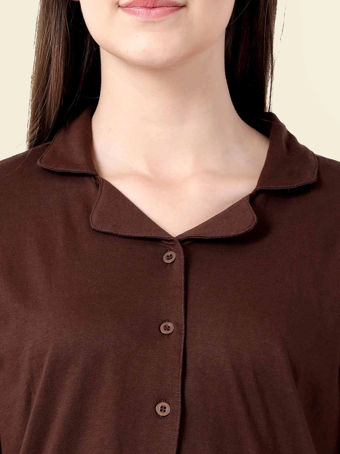 Shyaway Chocolate Brown Lapel Neck Full Sleeve Pyjama Set 9 Shyaway Chocolate Brown Lapel Neck Full Sleeve Pyjama Set - Image 7