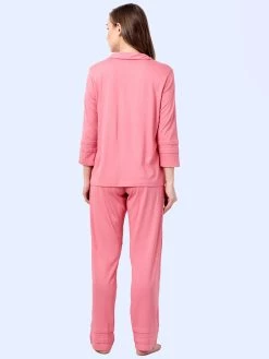 Shyaway Shell Pink Lapel Neck Full Sleeve Pyjama Set -Shyaway shypj102 shellpink 4