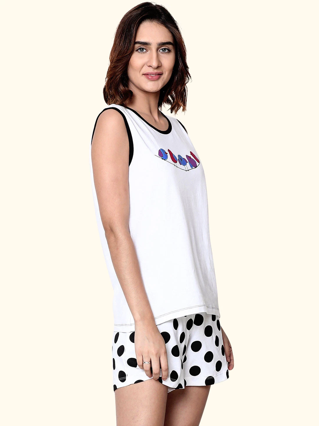 Shyaway White Bird Polka Print Nightwear Shorts Set 4 Shyaway White Bird Polka Print Nightwear Shorts Set - Image 2
