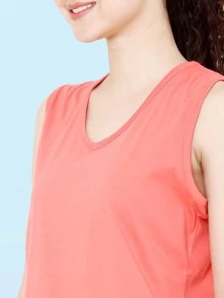 Shyaway Coral Solid Sleeveless Nightwear Pyjama Set -Shyaway shyss017 coral 4