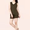 Shyaway Olive Green Solid Sleeveless Nightwear Pyjama Set