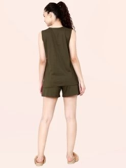 Shyaway Olive Green Solid Sleeveless Nightwear Pyjama Set 8 Shyaway Olive Green Solid Sleeveless Nightwear Pyjama Set -Shyaway shyss017 olivegreen 3