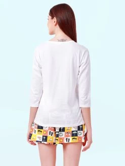 Shyaway White NavyBlue Checks Print Nightwear Shorts Set -Shyaway shyss018 whitenavyblue 03