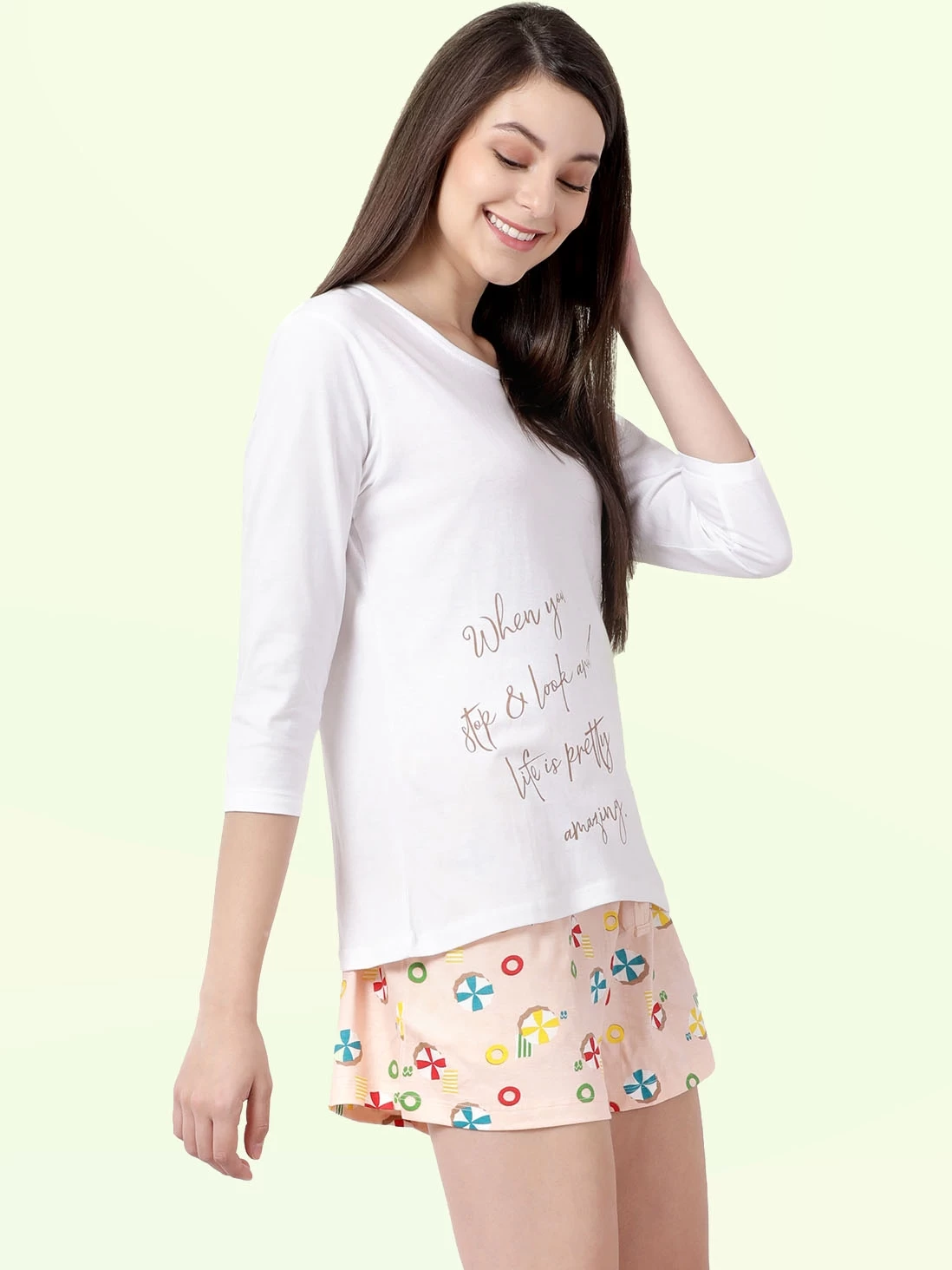 Shyaway White Skin Beach Print Nightwear Shorts Set 5 Shyaway White Skin Beach Print Nightwear Shorts Set - Image 3