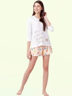Shyaway White Skin Beach Print Nightwear Shorts Set