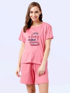 Shyaway Bubblegum Pink Rolled Sleeve Nightwear Shorts Set
