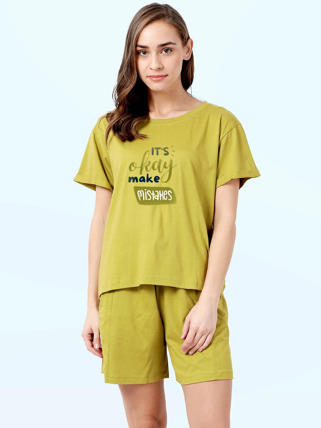 Shyaway Calla Green Rolled Sleeve Nightwear Shorts Set 3 Shyaway Calla Green Rolled Sleeve Nightwear Shorts Set