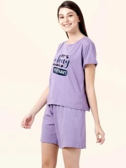 Shyaway Paisley Purple Rolled Sleeve Nightwear Shorts Set -Shyaway shyss019 paisleypurple b