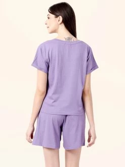 Shyaway Paisley Purple Rolled Sleeve Nightwear Shorts Set -Shyaway shyss019 paisleypurple c