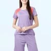 Shyaway Paisley Purple Contrast Panel Nightwear Shorts Set -Shyaway shyss020 paisleypurple a