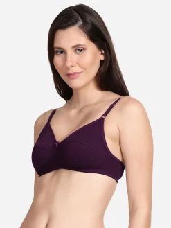 Shyle Dark Purple Non Padded Seamed Solid Casual Bra 12 Shyle Dark Purple Non Padded Seamed Solid Casual Bra -Shyaway side 1 4
