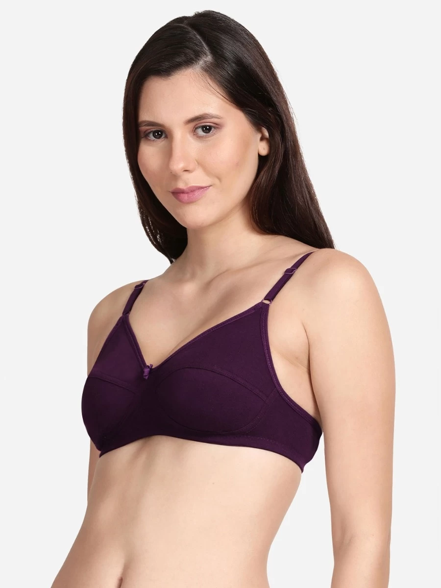 Shyle Dark Purple Non Padded Seamed Solid Casual Bra 7 Shyle Dark Purple Non Padded Seamed Solid Casual Bra - Image 5