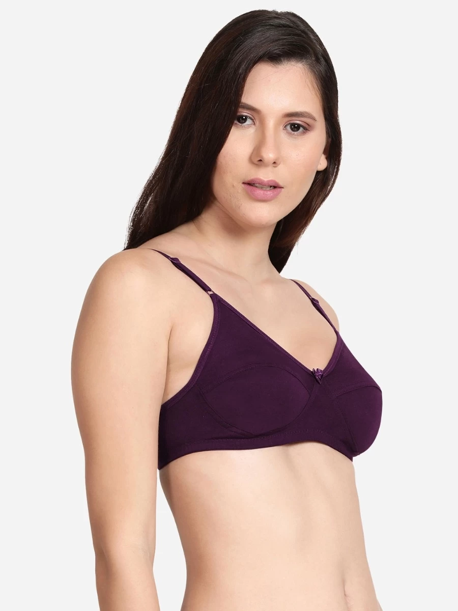 Shyle Dark Purple Non Padded Seamed Solid Casual Bra 6 Shyle Dark Purple Non Padded Seamed Solid Casual Bra - Image 4