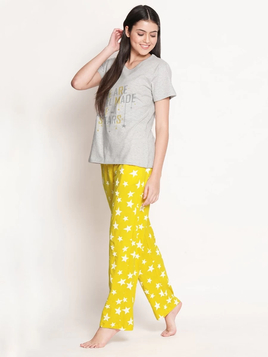 Shyaway Lemon Yellow Star Printed Pyjama Set 4 Shyaway Lemon Yellow Star Printed Pyjama Set - Image 2