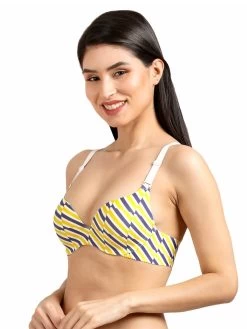 Shyaway Yellow Blue Abstract Chevron Print Seamless T-Shirt Bra -Shyaway side 52