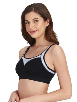 Amante Black Moulded Mesh Neckline Active Bra -Shyaway side 7 1