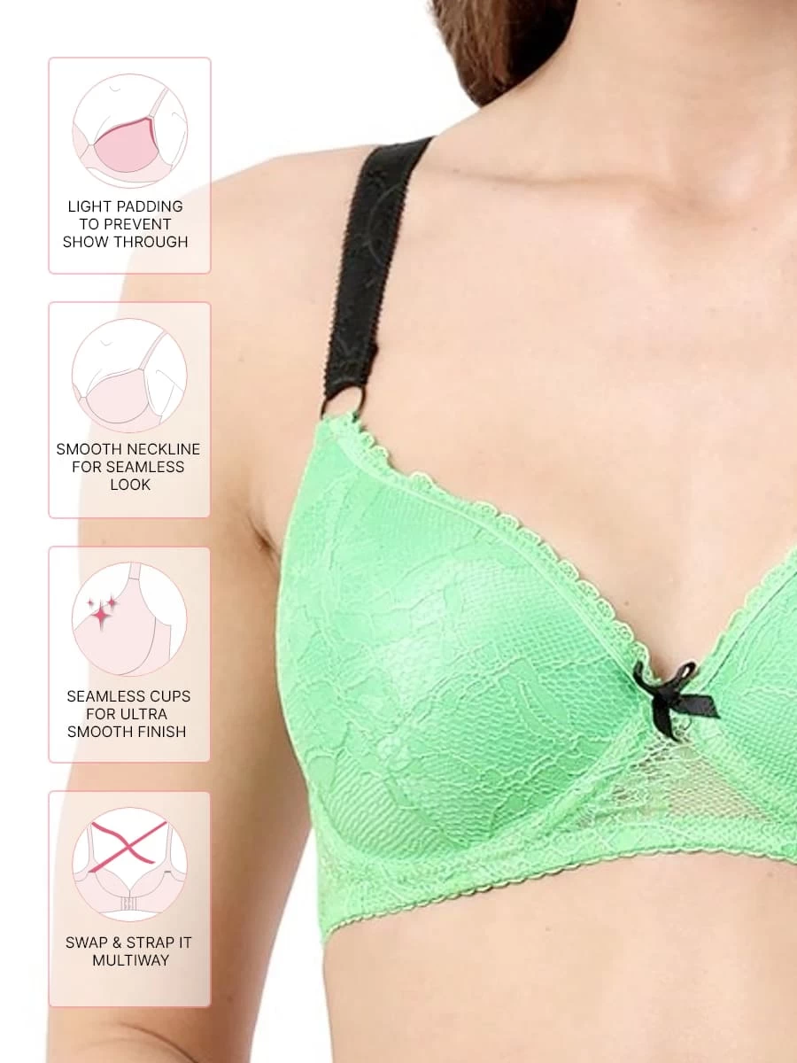 Susie Light Green Contrast Strap Full Lace Wirefree Bra 4 Susie Light Green Contrast Strap Full Lace Wirefree Bra - Image 2