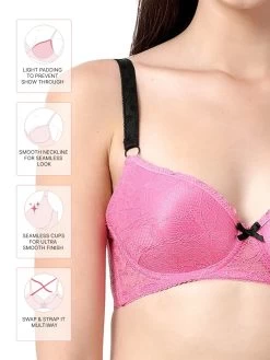 Susie Milkshake Contrast Strap Full Lace Wirefree Bra -Shyaway sk004 milkshake fea