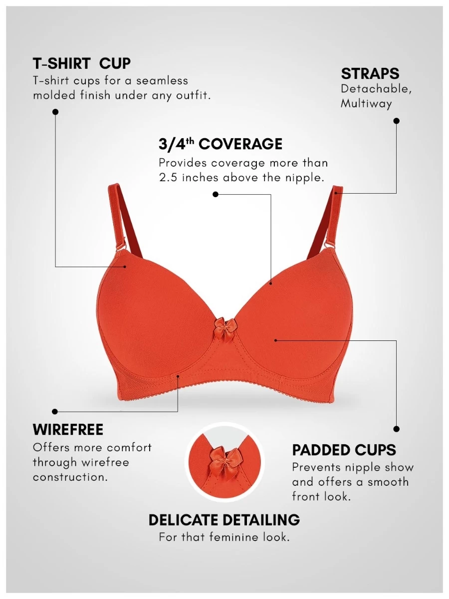 Susie Orange Everyday Cotton Padded Wirefree T-shirt Bra 5 Susie Orange Everyday Cotton Padded Wirefree T-shirt Bra - Image 3