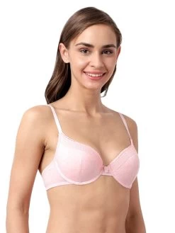 Susie Baby Pink Melange Lace Neckline Padded Wired T Shirt Bra -Shyaway sq10081 babypinkmelange 02