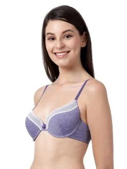 Susie Purple Melange Lace Neckline Padded Wired T Shirt Bra -Shyaway sq10084 purplemelange 02
