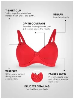 Taabu Lava Red Side Lace Padded Wirefree Tshirt Bra -Shyaway st004 lavared 5