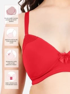 Taabu Lava Red Side Lace Padded Wirefree Tshirt Bra -Shyaway st004 lavared fea