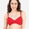 Taabu Lava Red Side Lace Padded Wirefree Tshirt Bra