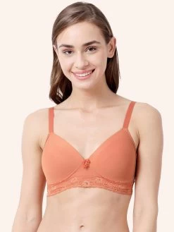 Taabu Coral Orange Lace Everyday Seamless Cup Wirefree Bra