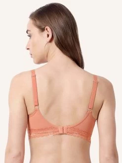Taabu Coral Orange Lace Everyday Seamless Cup Wirefree Bra -Shyaway st005 coralreef 2