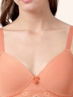 Taabu Coral Orange Lace Everyday Seamless Cup Wirefree Bra -Shyaway st005 coralreef 3